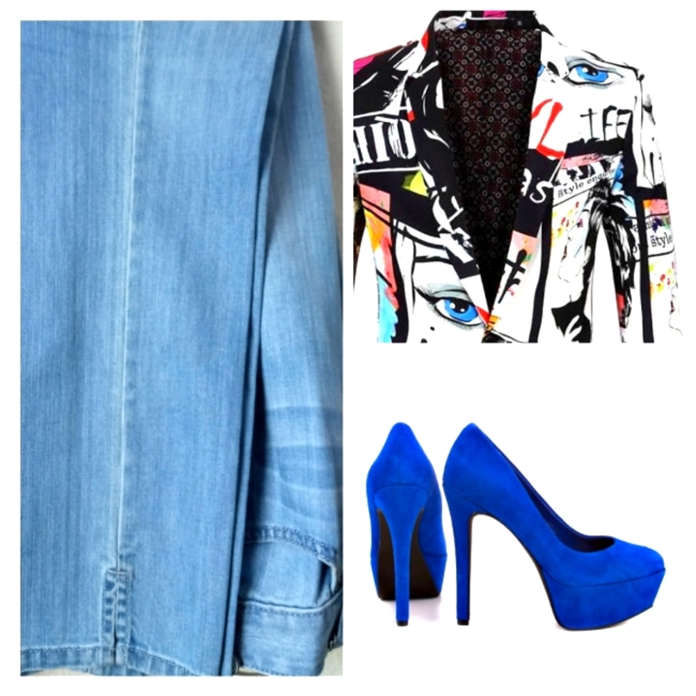 KRISTEN DAVIS Seafoam Wash Low-Rise Straight Leg Short Split Bottom Denim (NWT)